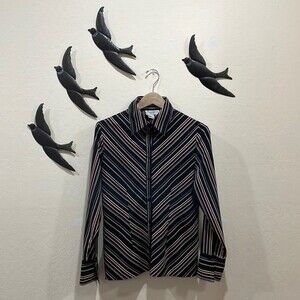 Vintage Fred David 70's Striped Stretch Shirt Turn Back French Cuffs - Size M